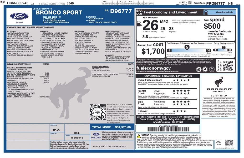 ford bronco sport 2023 3FMCR9B63PRD96777 image ford bronco sport 2023 3FMCR9B63PRD96777 image